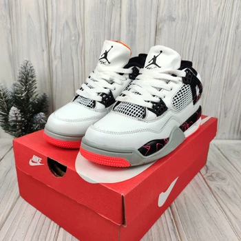 Кроссовки женские утепленные Air Jordan 4 Retro White Black Red с мехом размер 38