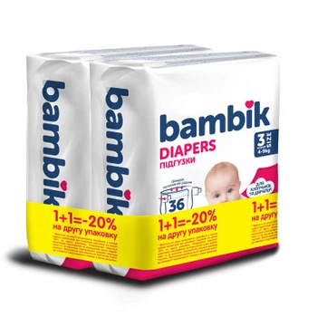 Підгузки Bambik Medium 4-9 кг Розмір 3 Midi 2 х 36 шт