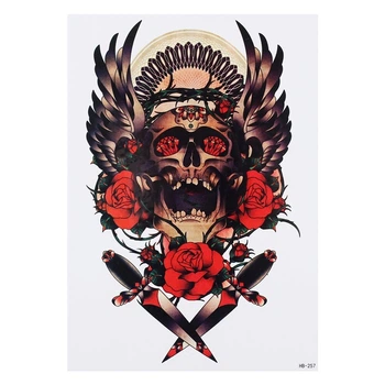 Часова тату Череп з крилами (троянди та ножі) (HB-257, 21x15 см) (00000009937)
