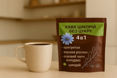 Кофе с цикорием+желуди+растительные сливки, без сахара, 100 г.