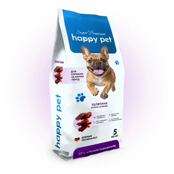 Гипоаллергенный сухой корм для собак средних и малых пород Happy Pet с телятиной 5 кг