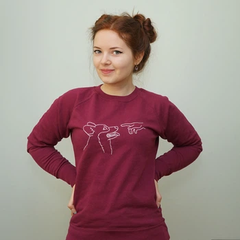 Свитшот женский бордовый с вышивкой собаки корги ХS