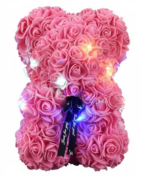 Ведмедик з троянд з підсвічуванням No Brand 3D Teddy Flower 25 см Рожевий (2104618745)