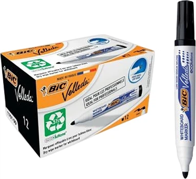 Набір маркерів BIC Velleda для сухого стирання 1.7 мм Чорні 12 шт (3086121701092)