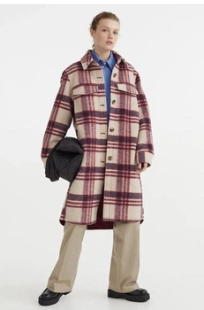 Куртка-сорочка утеплена довга H&M 271067227_bordo XXS Бежевий/Бордовий/Клітинка