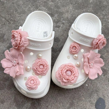 Набір Jibbitz Джибітсів на Crocs рожеві квіти та перлини 12 шт (JB80111)