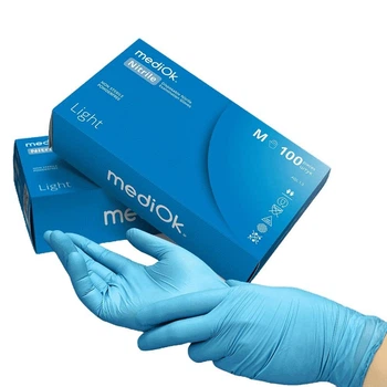 Рукавички mediOk Light, нітрілові, неопудрені, текстуровані, колір блакитний, розмір М