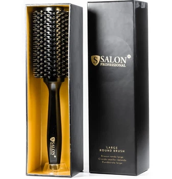 Расческа для волос с натуральной щетиной Salon Professional, браш в подарочном боксе, диаметр 33мм