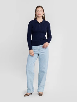 Поло жіноче з довгим рукавом темно-сине в рубчик 100% бавовна Arber Polo Knit FW AM2 XL синій (KW10.07.09.53)