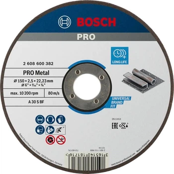 Круг отрезной Bosch PRO Metal 150х2,5х22,23 мм (2608600382)