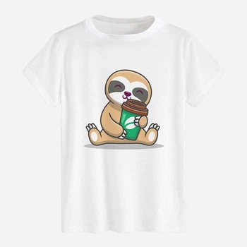 Футболка хлопковая длинная мужская Likey Ленивец с кофе M150-1236 3XL Белая (2000001240373)