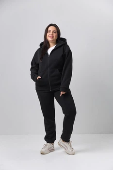 Женский спортивный костюм на флисе, теплый на замке Black XL