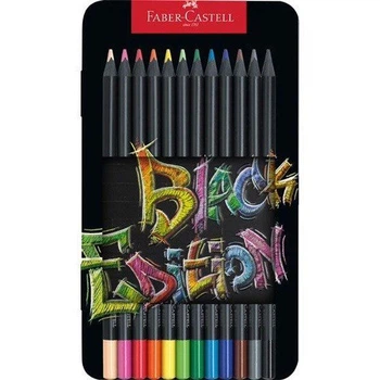Олівці кольорові Faber-Castell 12 кольорів, чорне дерево, тригранні, металева коробка