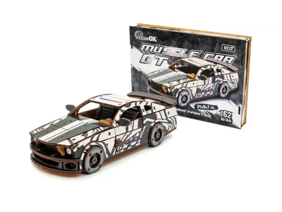 Дерев'яний 3D конструктор Muscle car GT, Puzzleоk (Puz-00639), 162 деталей (біла)