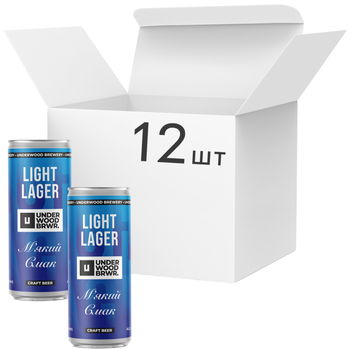 Упаковка пива Underwood Brewery Light Lager світле нефільтроване 4.2% 0.33 л х 12 шт (4820224362298)