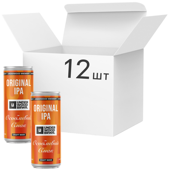 Упаковка пива Underwood Brewery Original IPA світле нефільтроване 5% 0.33 л х 12 шт (4820224362311)