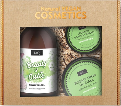 Zestaw kosmetyków pielęgnacyjnych LaQ Natural Vegan Cosmetics Beauty and Cutie Żel pod prysznic Kiwi i Winogrona 500 ml + Krem do ciała rewitalizujący 200 ml + Krem do twarzy rewitalizujący 40 g (5905778571767)