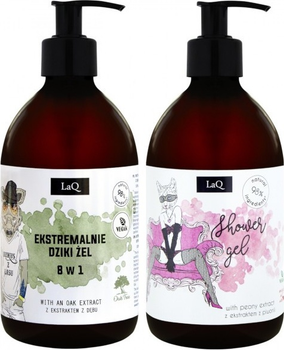 Zestaw kosmetyków pielęgnacyjnych LaQ Natural Vegan Cosmetics Żel pod prysznic Piwonia 500 ml + Żel pod prysznic Dzikus z Lasu 8 w 1 500 ml (5905669761031)