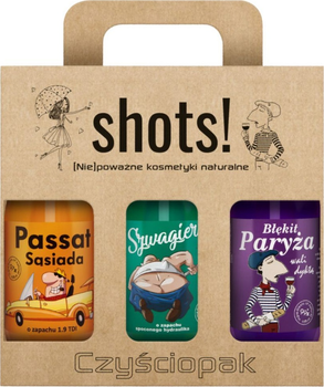 Zestaw kosmetyków pielęgnacyjnych LaQ Natural Shots! Żel pod prysznic Czysciopak Passat Sąsiada 500 ml + Żel pod prysznic Szwagier 500 ml + Żel pod prysznic Błękit Paryża 500 ml (5902730837404)