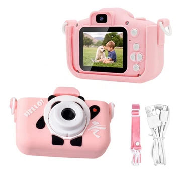 Детская цифровая фотокамера панда UFT F3 Panda Pink с силиконовым чехлом
