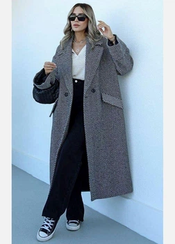 Пальто двобортне оверсайз вовна + бавовна сіре Hot fashion S-M 40-125