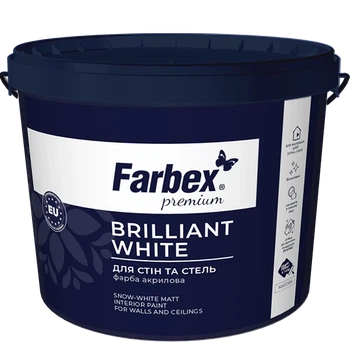 Краска интерьерная для стен и потолков белоснежная ВДА "Brilliant White" Farbex белый (база А) 1.4 кг