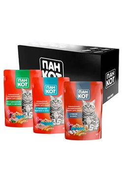 Влажный корм для кошек Пан Кот ассорти вкусов 100г x 24 шт