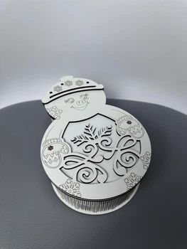 Коробка-бокс Снеговик Новогодняя Белая (Фанера, Фигурная, Для сладких подарков)