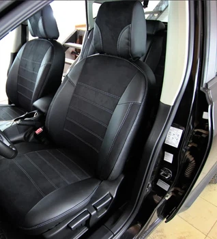 Чехлы на сиденья Volkswagen Passat B6 B7 2005 и новее из экокожи и алькантары черные с подлокотником и пятью подголовниками