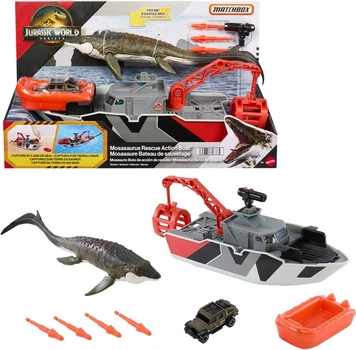 Рятувальний човен з Динозавром Мозозавром Світ Юрського Періоду Jurassic World Mosasaurus Rescue Action Boat Mattel (JGG61)