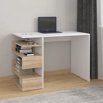 Стол письменный с полками 1100х502х756, рабочий, детский столик. Компьютерный стол A-186 Белый+Дуб Сонома