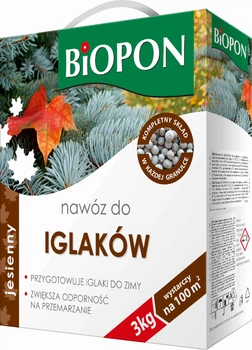 Осеннее удобрение для хвойных Biopon 3 кг безазотная гранулированная формула с повышенным содержанием фосфора и калия для подготовки хвойных к зиме