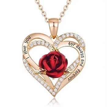 Кулон Сердце с розой I love You Золотой