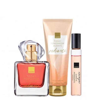 Парфюмерный набор 3-в-1 Avon Today Tomorrow Always Radiance для Нее: Парфюмерная вода TTA Radiance 50 мл + Парфюмированный лосьон для тела TTA Radiance 125 мл + Мини-аромат TTA Radiance 10 мл