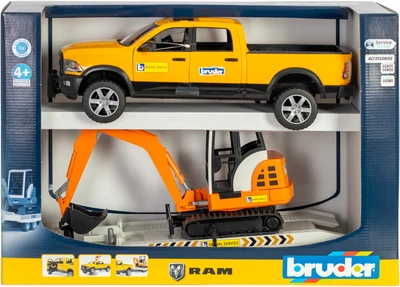 Набір іграшковий Bruder Автомобіль RAM з причепом-лафетою та міні-екскаватором 1:16 2546 (4001702025465)