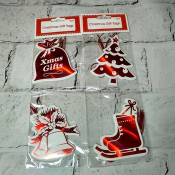 Листівки міні подарункові теги новорічні Xmas gifts 7x8 см Мікс 24 шт Червоні 2715-21-12