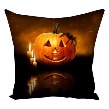 Габардиновая подушка с принтом для декора на Halloween Тыква свечи паук 30х30 см (3P_HAL004)