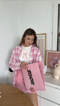 Сорочка Жіноча Клітинка Рожева Базова Oversize (344557)