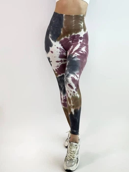 Леггинсы Спортивные Коричневые С Принтом Женские Пушапь Лосины Tie-dye Push Up M (297924)