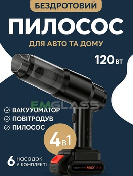 Акумуляторний автомобільний пилосос із насадками EM і 2 АКБ 21V для авто 120 W бездротового вологого прибирання GS-9506