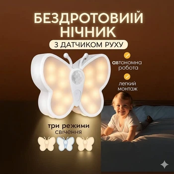 Світлодіодний настінний нічник світильник-бра "Метелик" з датчиком руху