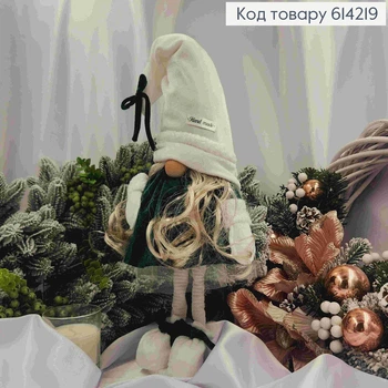 Гном "Скандинавский" (Девочка) в Изумрудном платье, 50см, новогодний декор ручной работы
