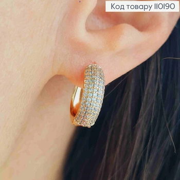 Сережки з медичного золота Кільця прикрашені Блискучими камінцями, ширина 5мм, діаметр 1,5см, Xuping 18K