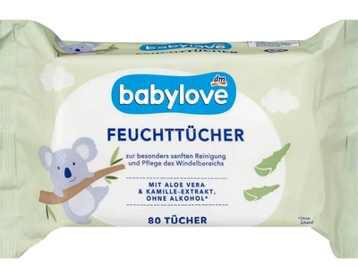Дитячі вологі серветки Babylove Dm Feuchttucher з екстрактом алое вера та ромашки 80 шт