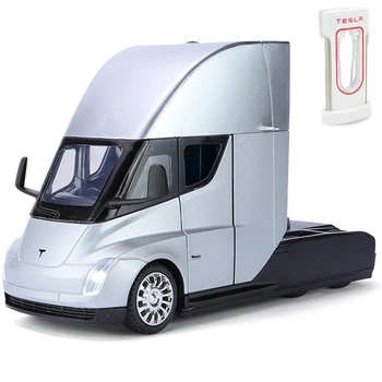Металева модель вантажівки Tesla Semi Truck 1:24 Автопром, інерційна, зі світлом і звуком, відкриваються двері