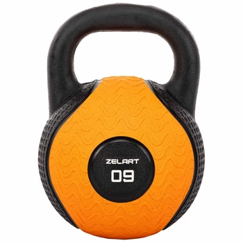 Гиря обрезиненная 9 кг тренировочная цельная Zelart 4757-9 вес 9кг Black-Orange