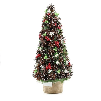 Рождественская декоративная елка GALA DECOR из шишек и ягод рябины на подставке с лед подсветкой 47-48 см Е4723Л