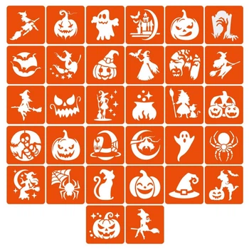 Набор трафаретов для био-тату "Хэллоуин №3" hallowween-3-32, 32 трафарета 6х6 см