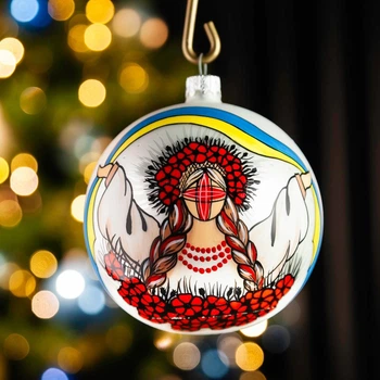Новогодний шар на елку Santa Shop Берегиня с маками Белый/Красный 10 см (4820001112467)