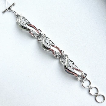 Серебряный браслет массивный ажурный женский, пластины без камней, универсальный размер, 925